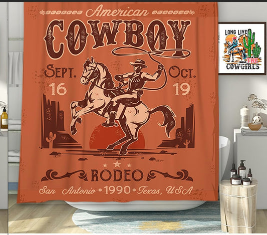 Retro Western Cowboy Shower Curtain 69x70in