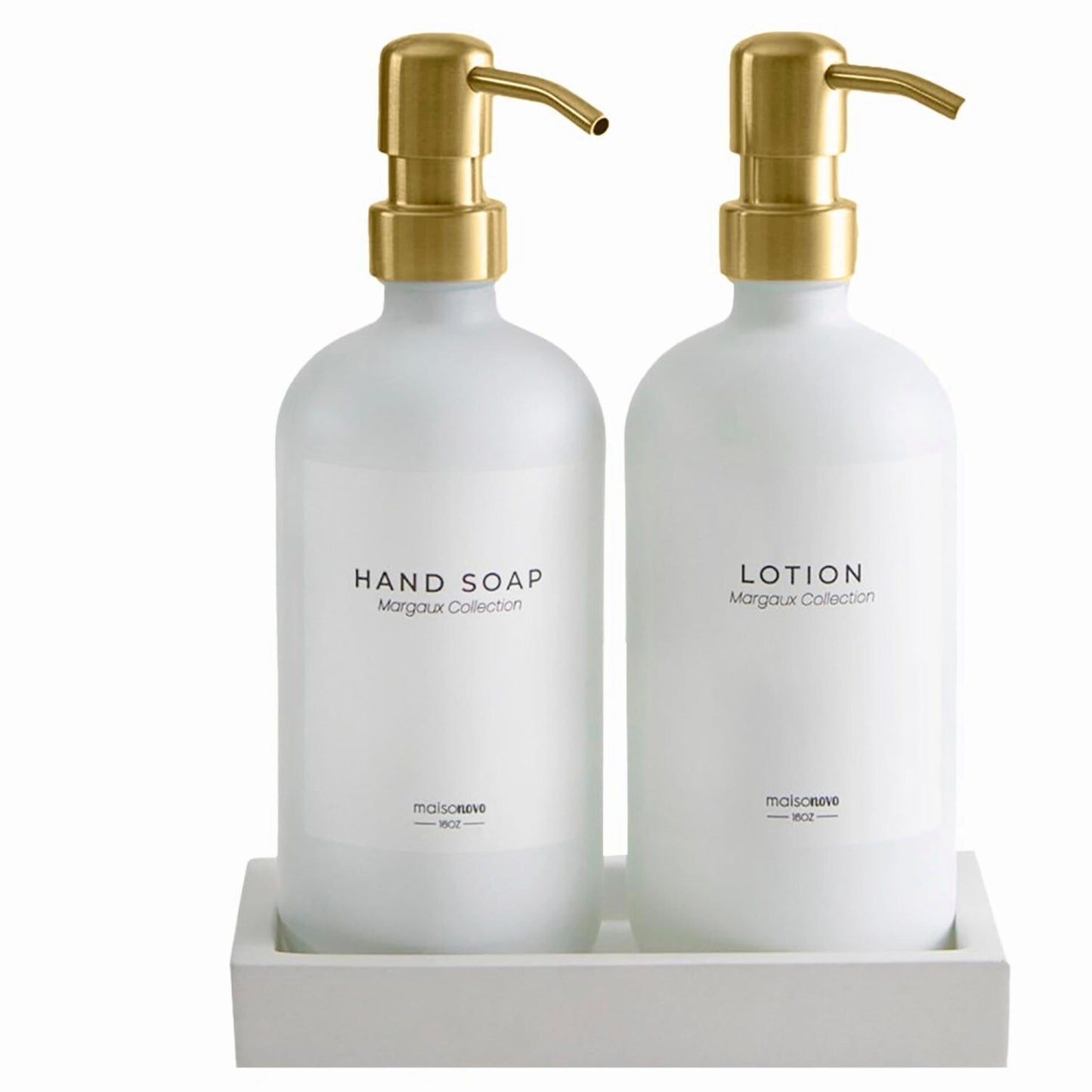 Set of 2 White Soap Dispensers with Gold Pumps