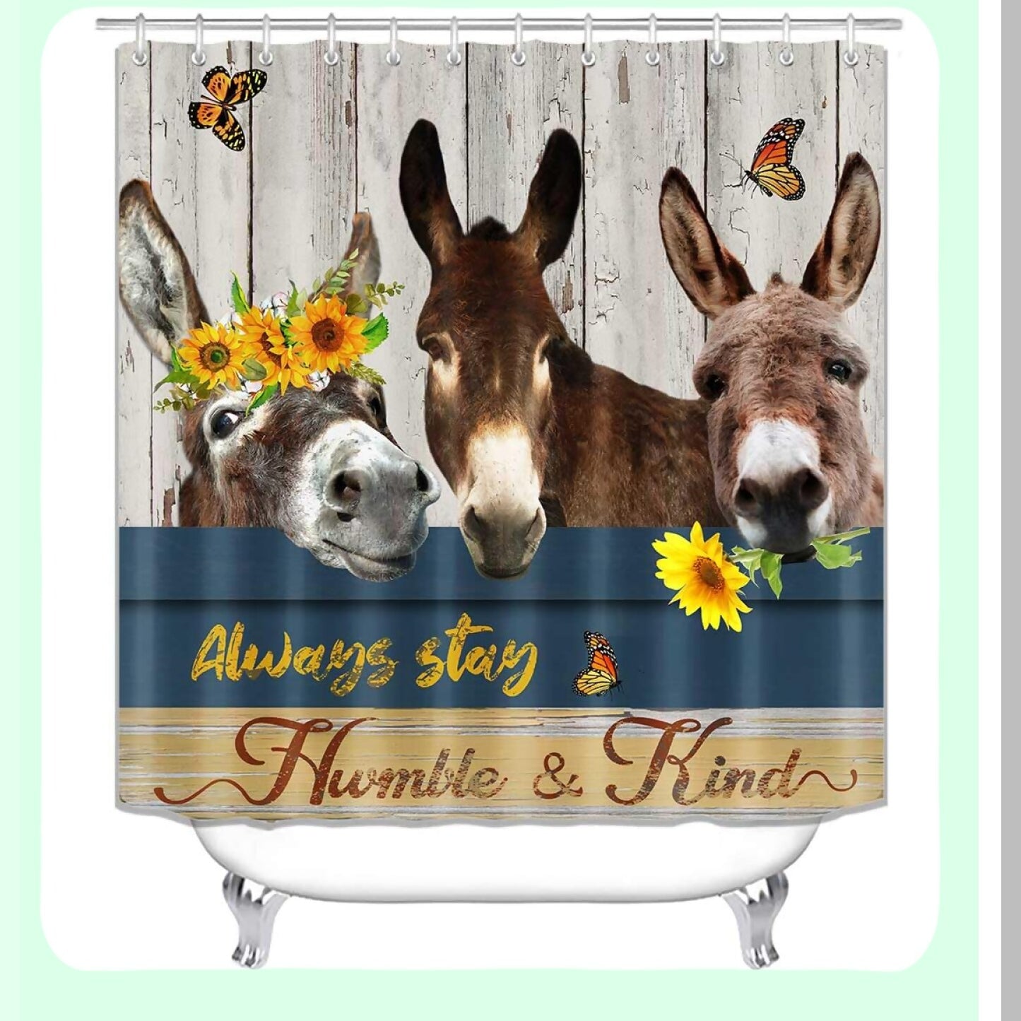 4PCS Donkey Shower Curtain Set with Bath Mats
