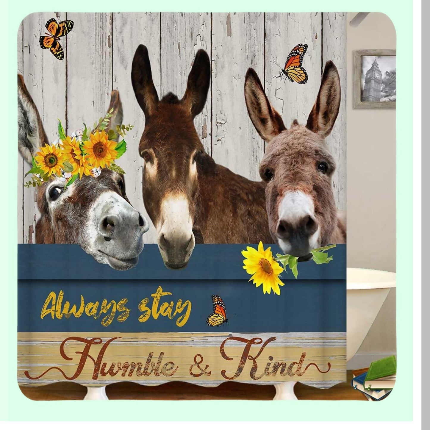 4PCS Donkey Shower Curtain Set with Bath Mats