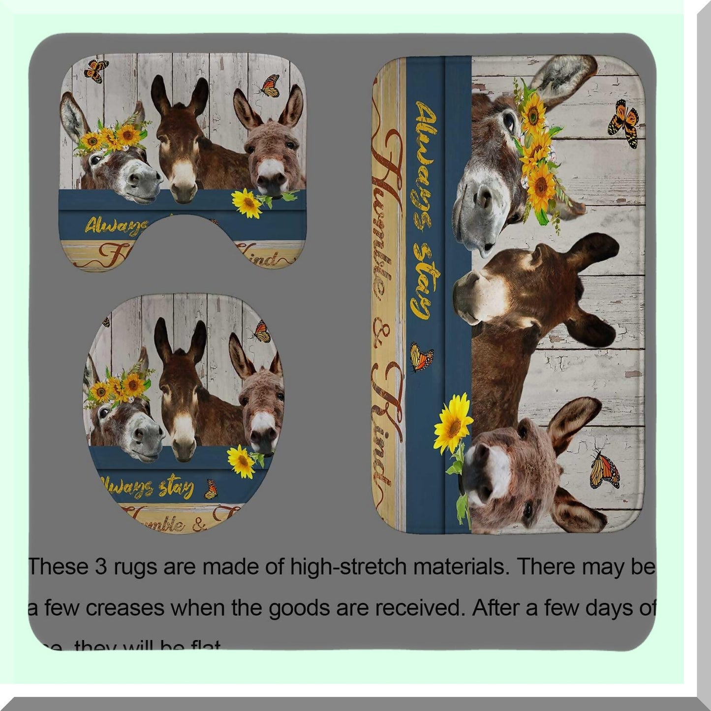 4PCS Donkey Shower Curtain Set with Bath Mats