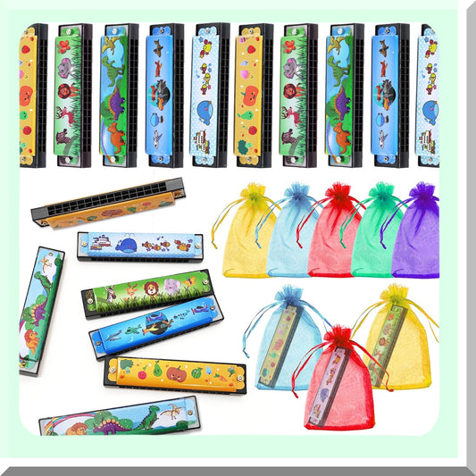 10 Sets Harmonica with Gift Bags for Music Parties