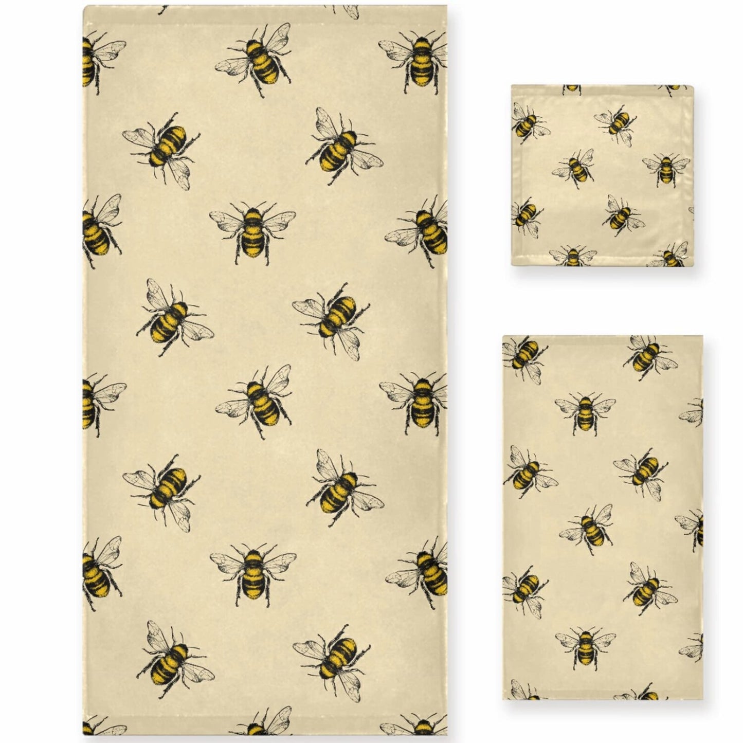 Set of 3 Towels with Bee Pattern, Multi-Size