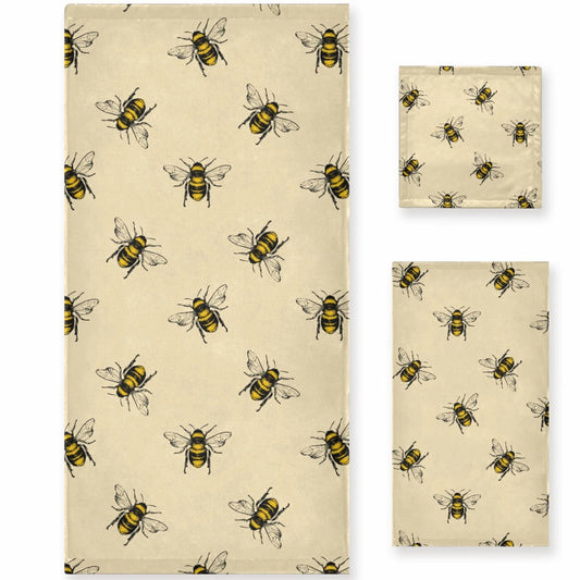 Set of 3 Towels with Bee Pattern, Multi-Size