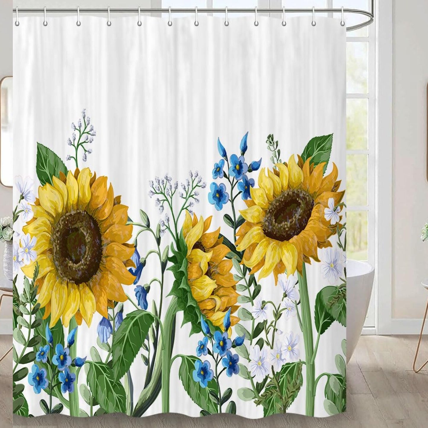 Sunflower Yellow Fabric Shower Curtain 70 Inch