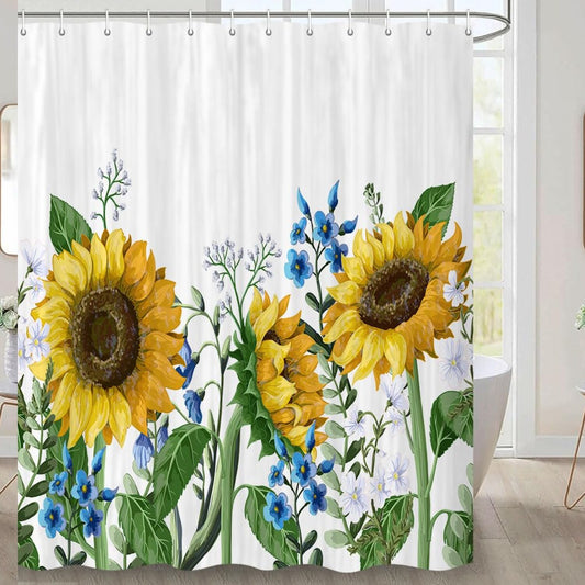 Sunflower Yellow Fabric Shower Curtain 70 Inch