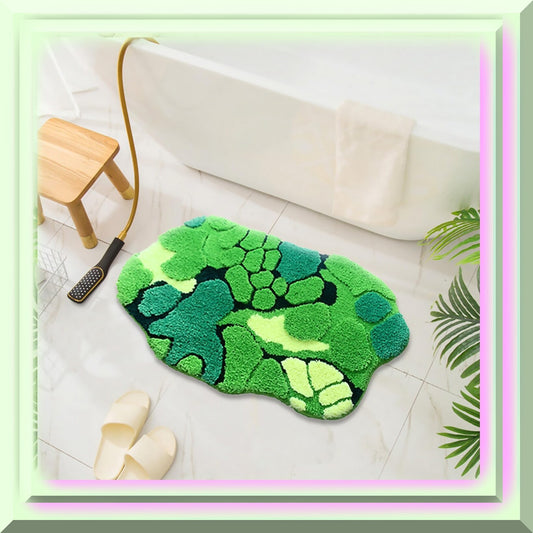 Green Moss Shaggy Washable Bathroom Rug 31x20