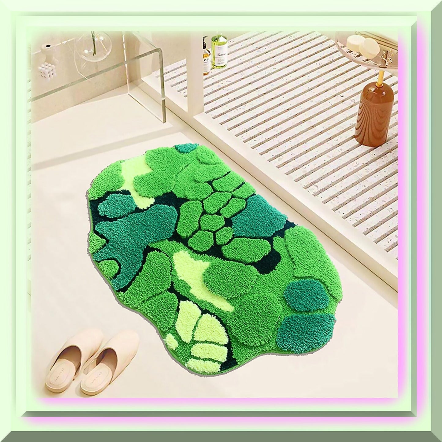 Green Moss Shaggy Washable Bathroom Rug 31x20