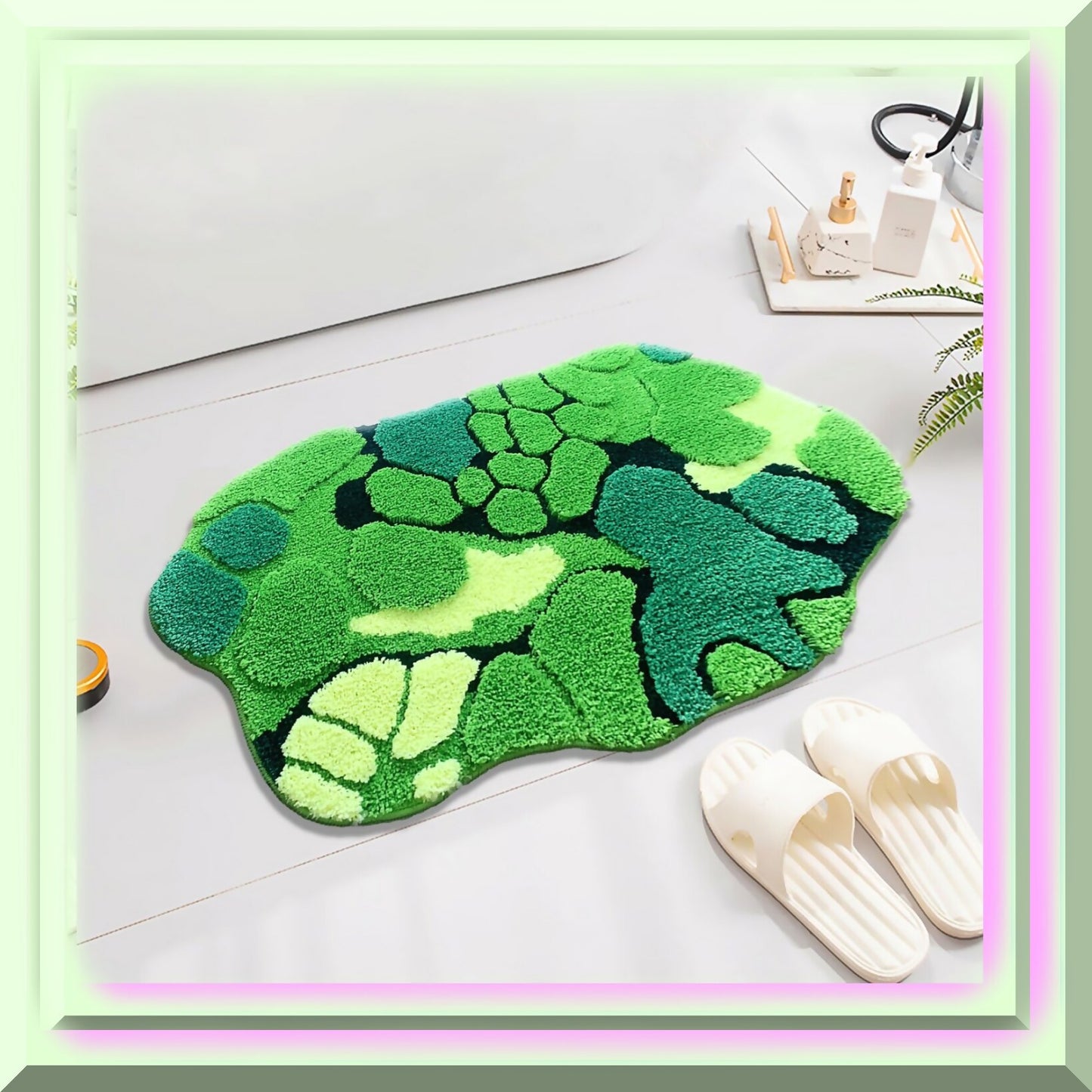 Green Moss Shaggy Washable Bathroom Rug 31x20