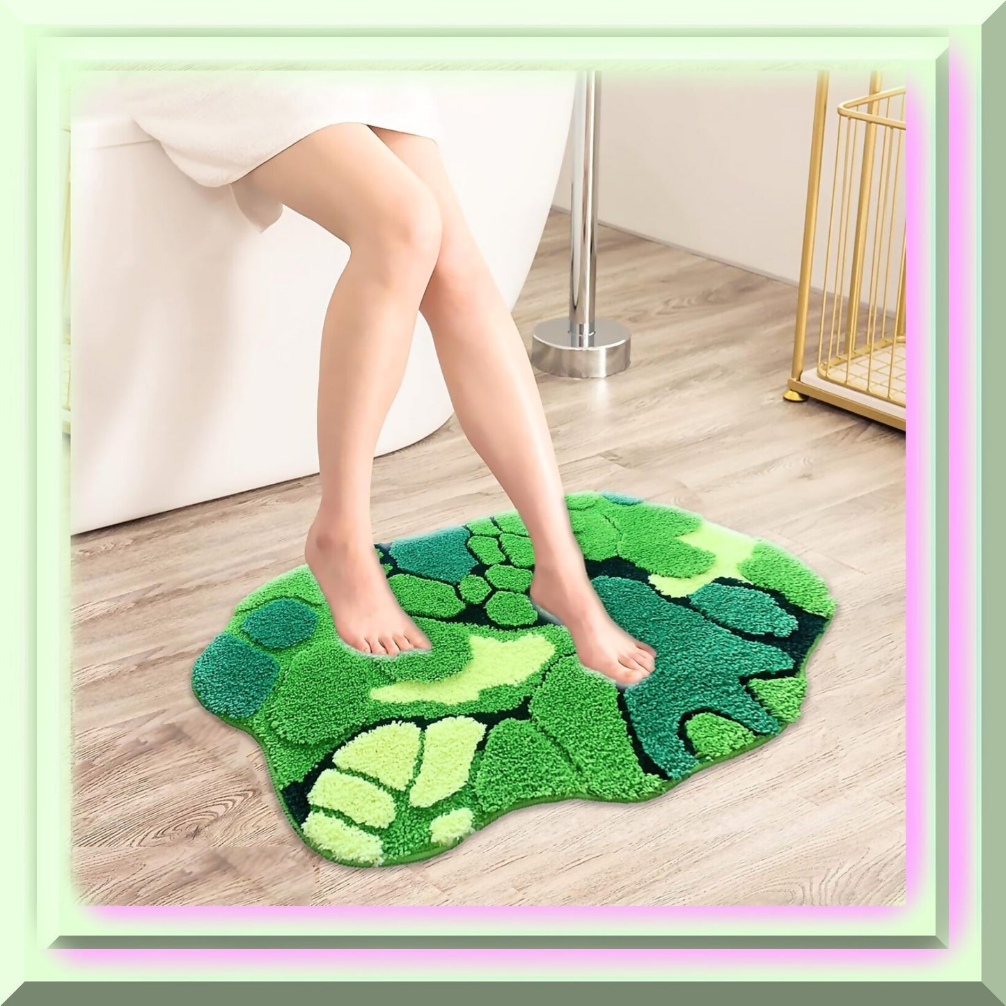 Green Moss Shaggy Washable Bathroom Rug 31x20