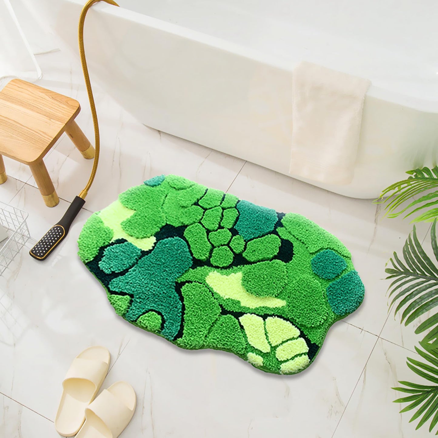 Green Moss Shaggy Washable Bathroom Rug 31x20