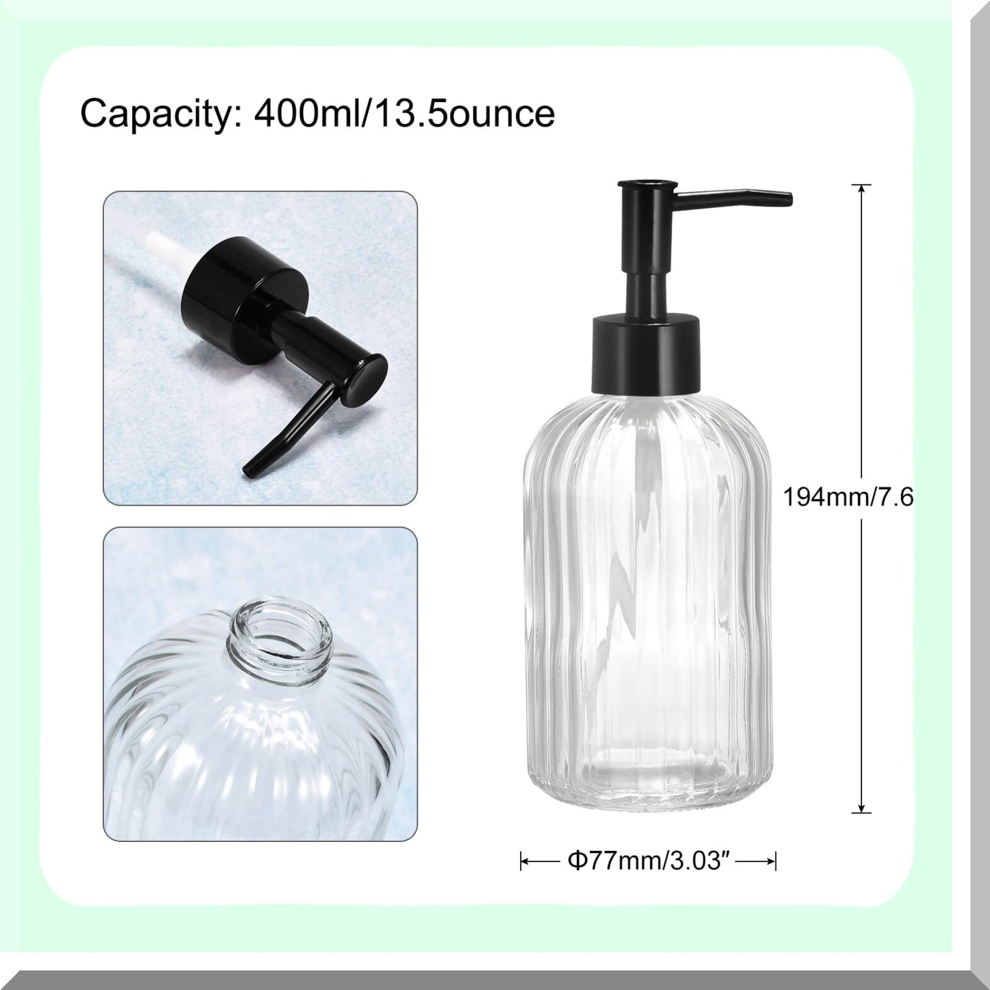 13.5Oz Glass Dish Hand Soap Dispenser with Black Pump