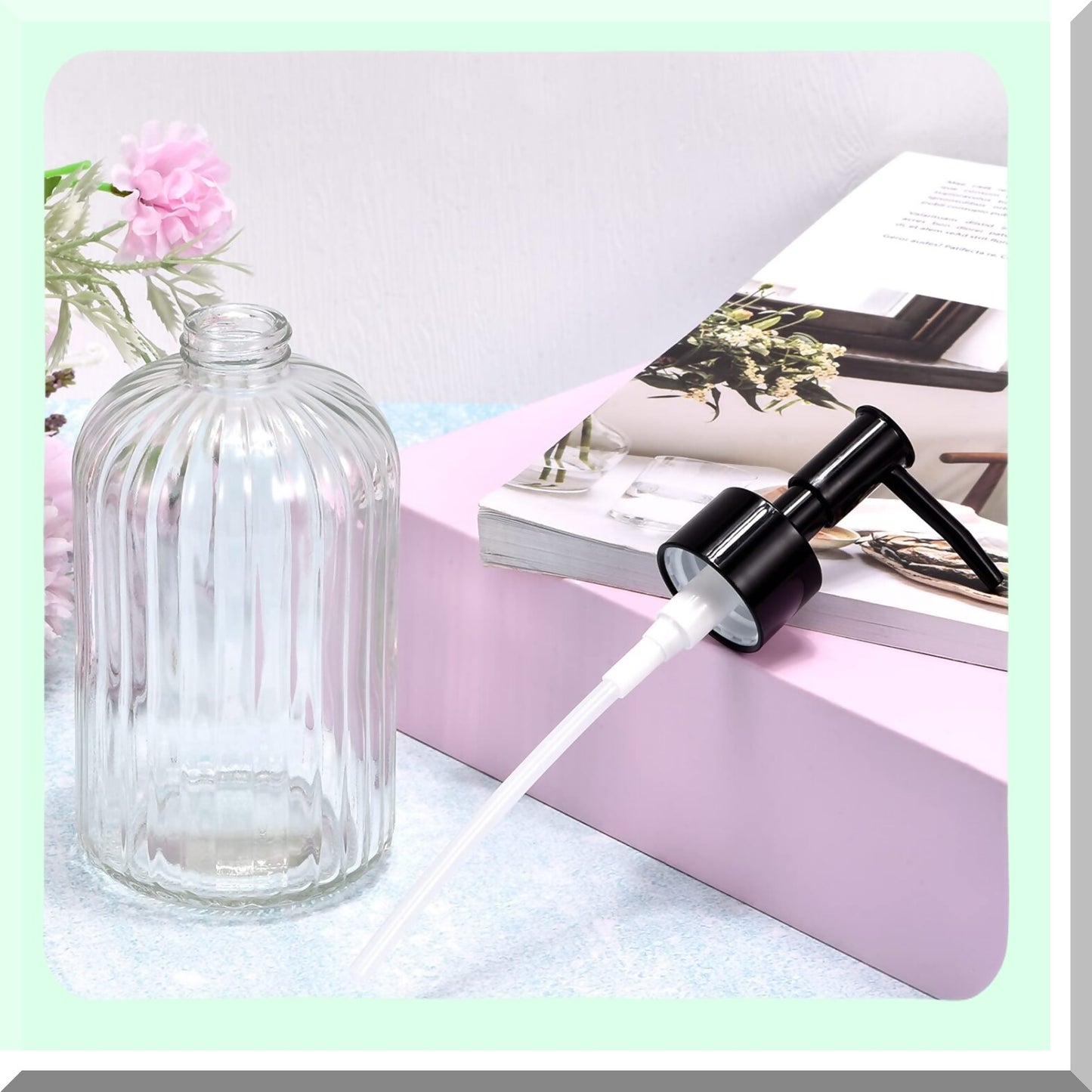 13.5Oz Glass Dish Hand Soap Dispenser with Black Pump