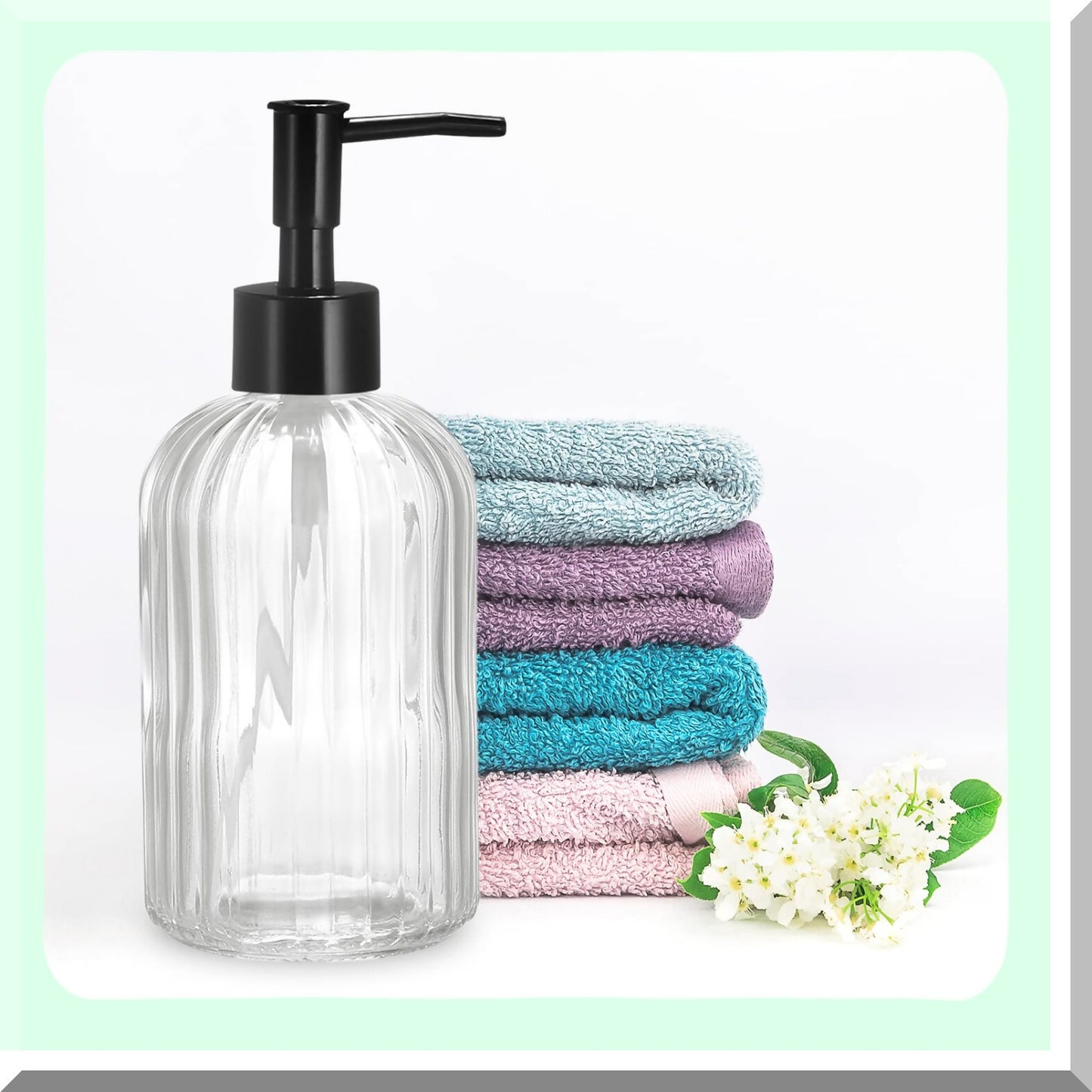 13.5Oz Glass Dish Hand Soap Dispenser with Black Pump