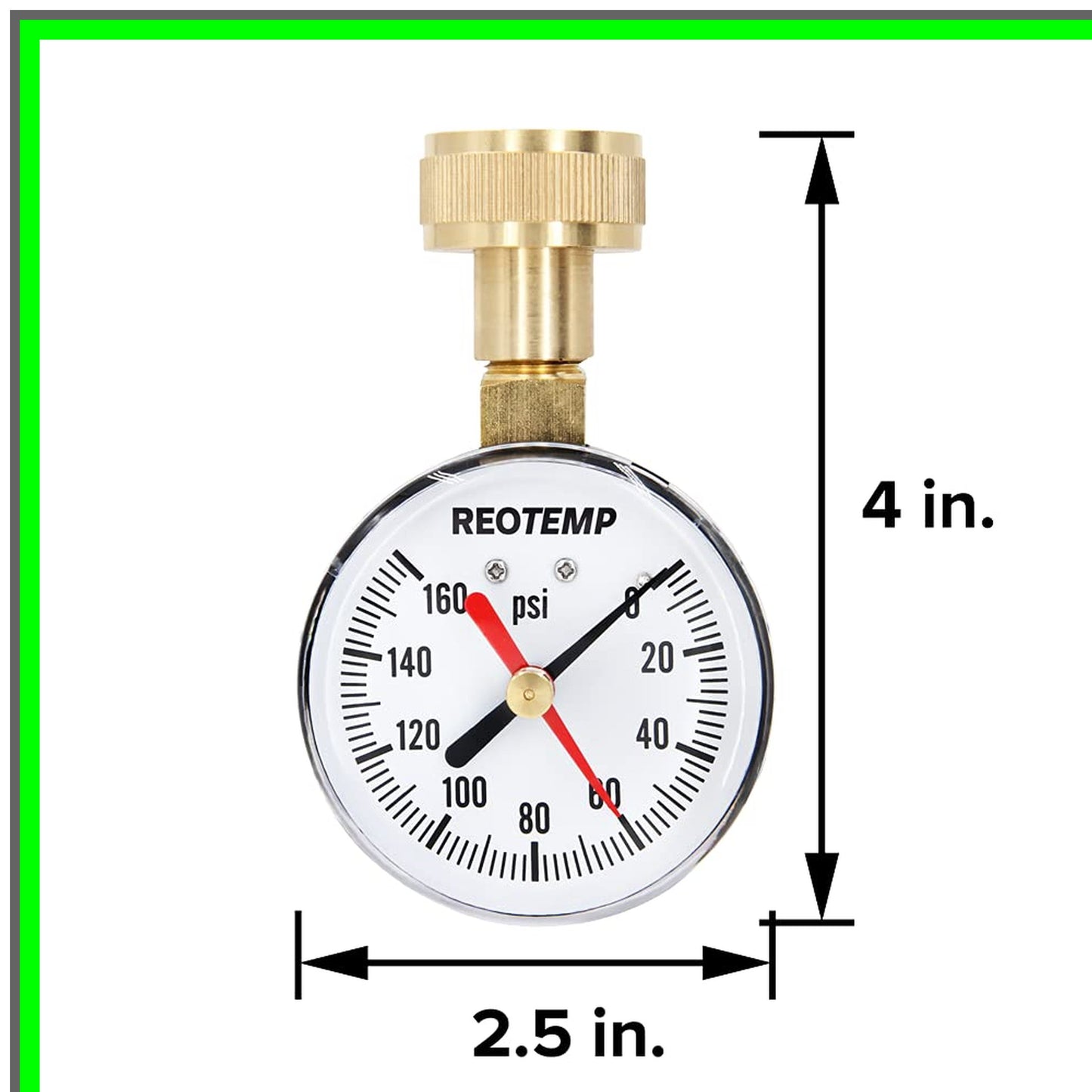 Home Water Pressure Test Gauge 0-160 PSI with Max Pointer and Hose Thread