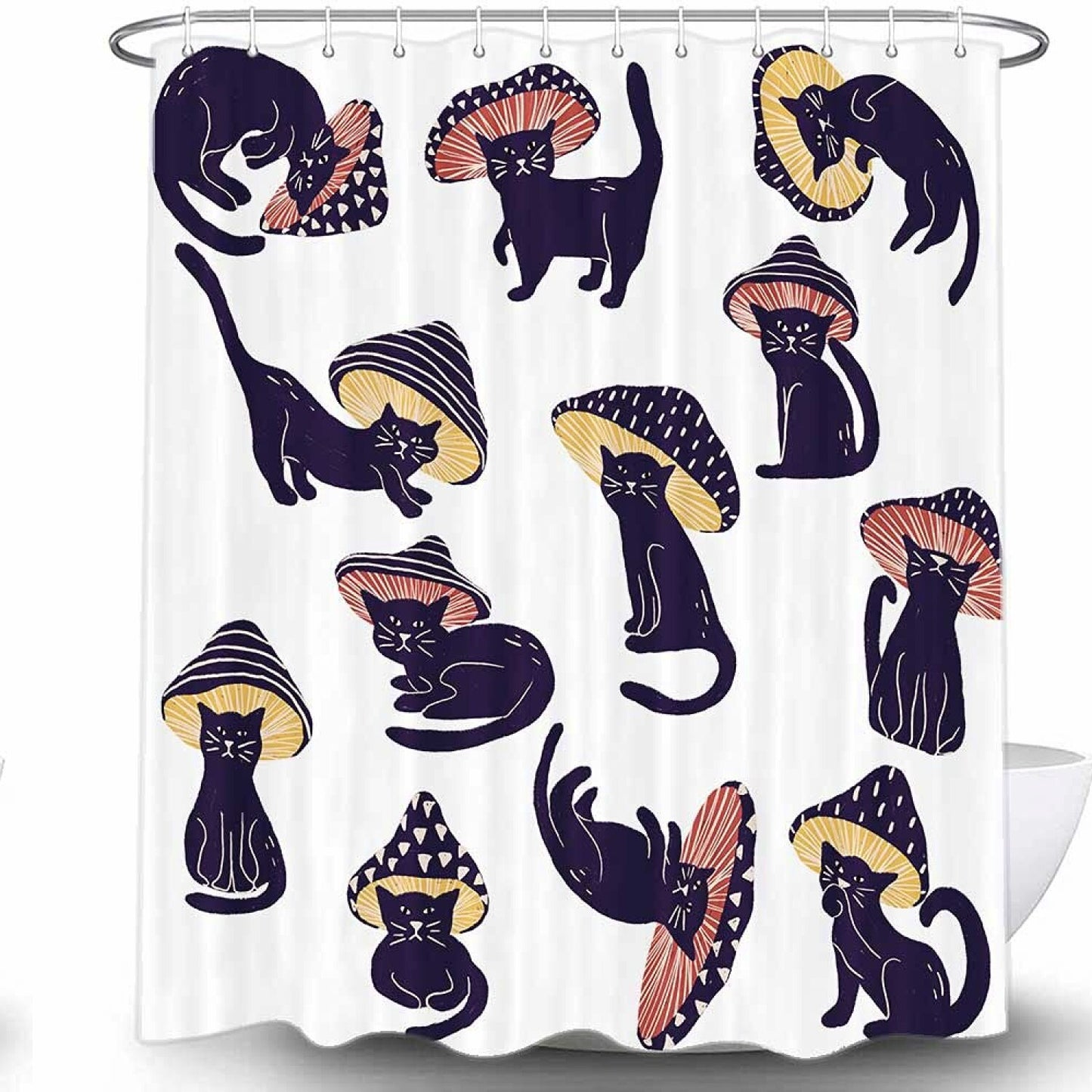 Funny Mushroom Cat Shower Curtain 72x72 Inch
