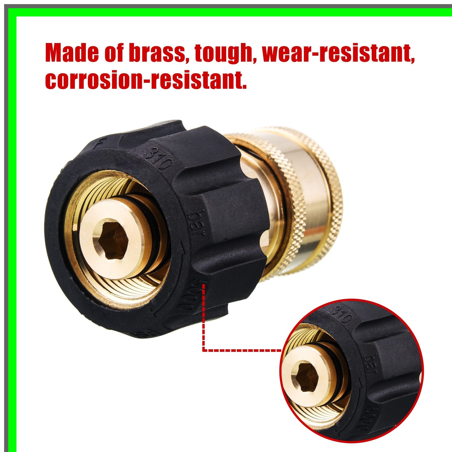 Quick Connect Pressure Washer Adapter, 3/8 Inch to M22 14mm, 5000PSI