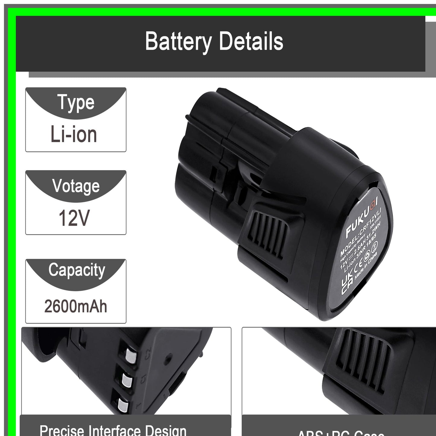 Nextec 12V 2600mAh Lithium Ion Replacement Battery for Power Tools