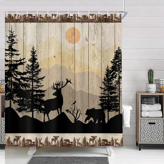 Rustic Bear Deer Forest Shower Curtain Set 72x72