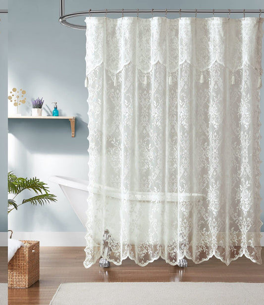 Ivory Lace Shower Curtain 72 x 84 Inches