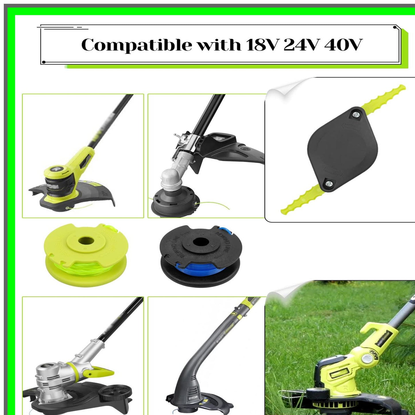 Polycarbonate Trimmer Head and Spool Line Set for Ryobi 18V 24V 40V