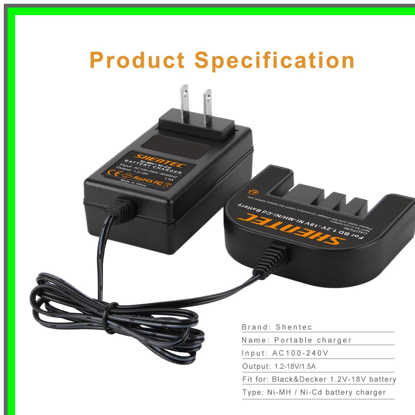 Versatile 1.2V-18V Battery Charger for Black and Decker Slide Style Batteries