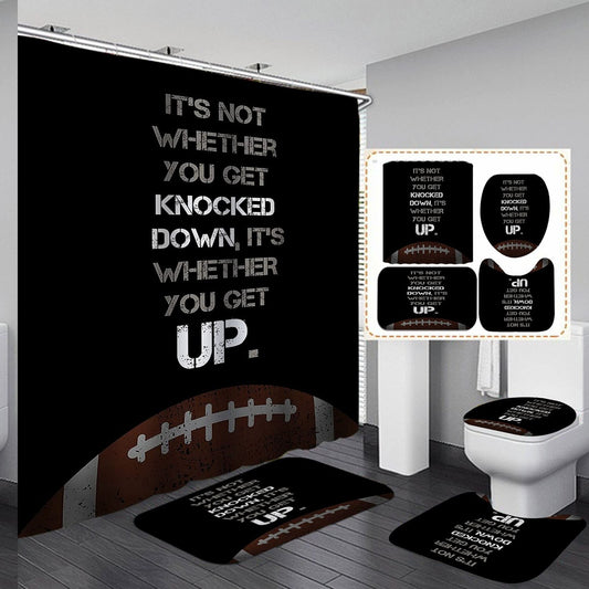 Football Shower Curtain 4PCS Set Waterproof Fabric Black