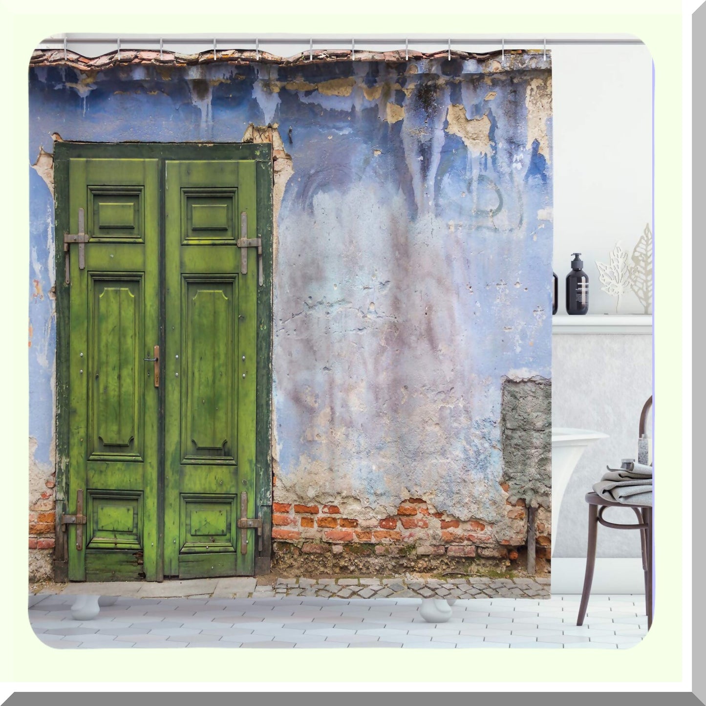 Rustic Shower Curtain Blue Green 69x75 inches