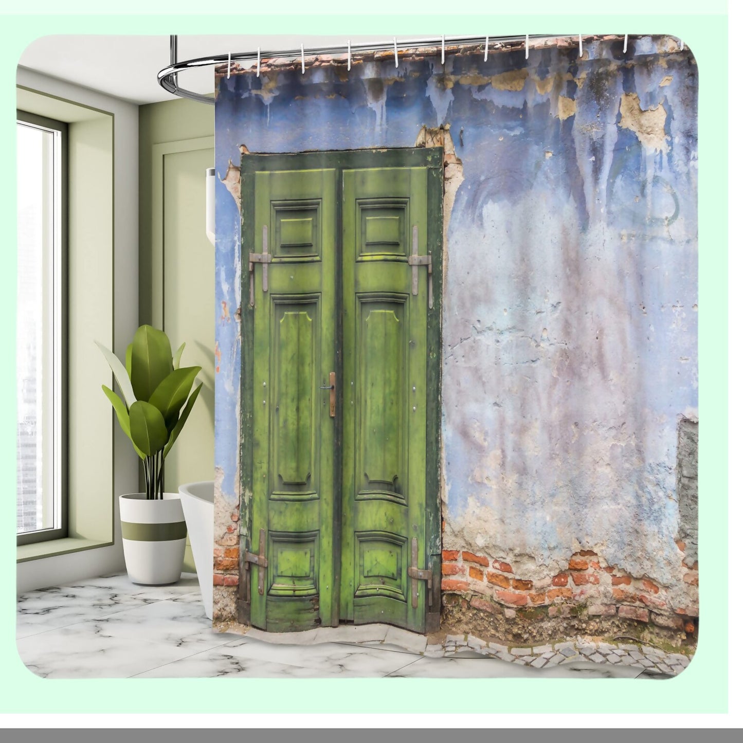 Rustic Shower Curtain Blue Green 69x75 inches