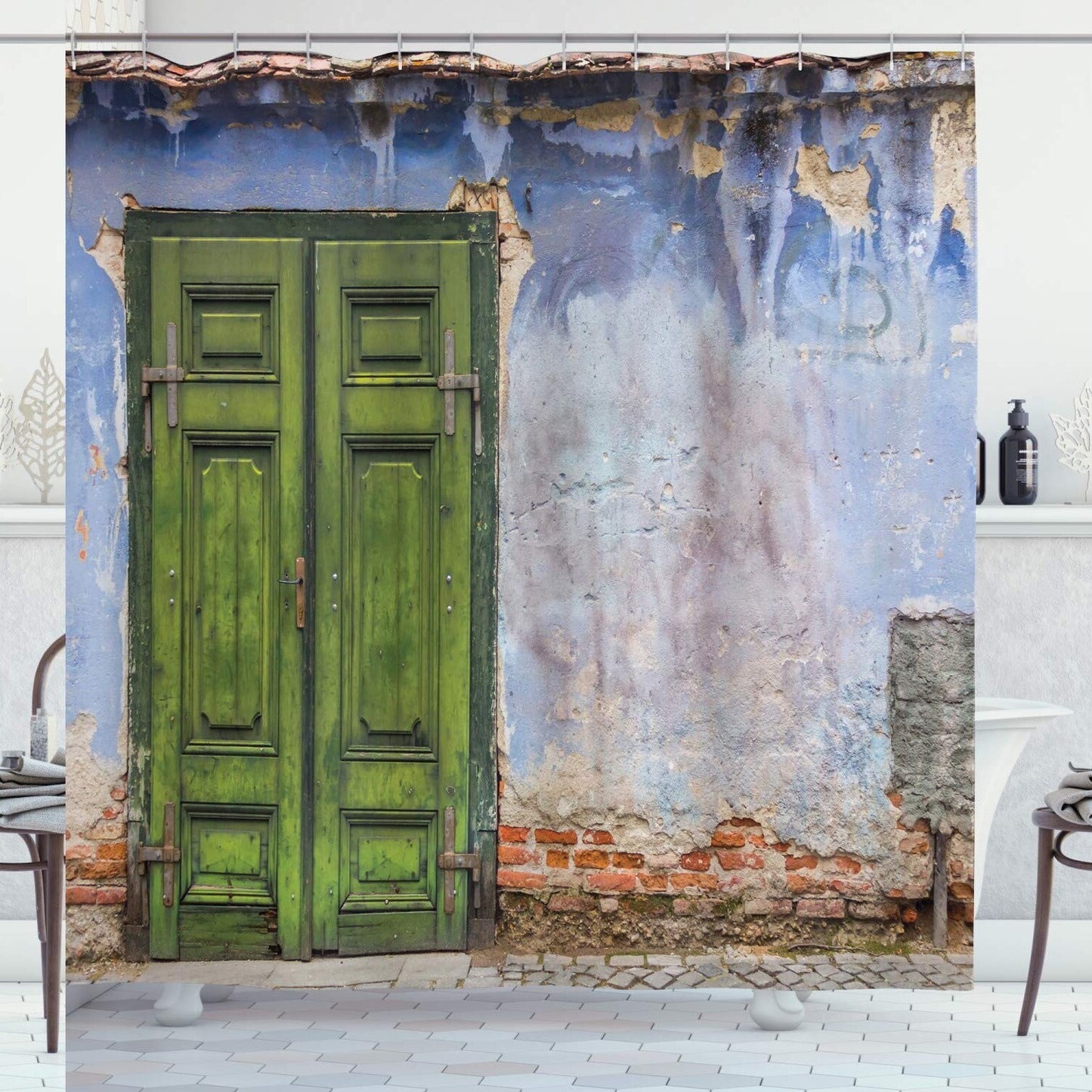 Rustic Shower Curtain Blue Green 69x75 inches