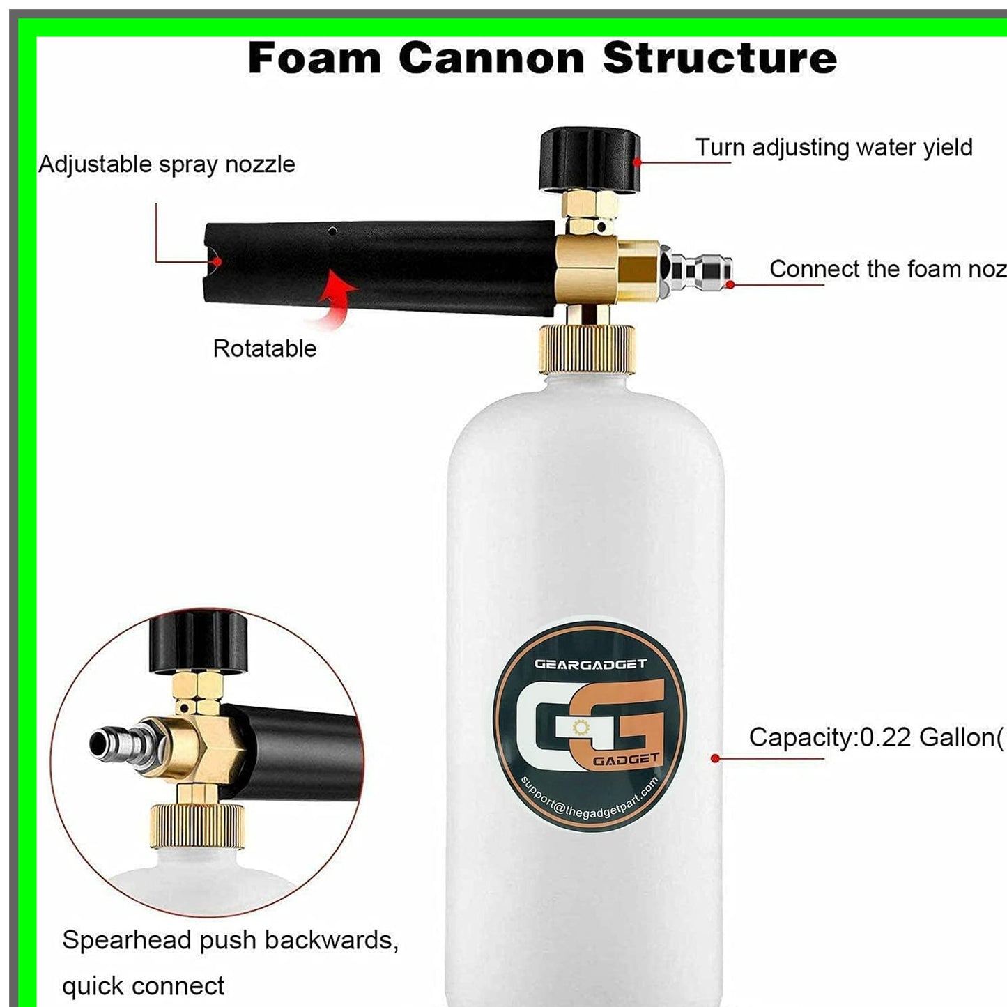 Foam Cannon Pro with Quick Connector and 5 Nozzle Tips for Pressure Washers
