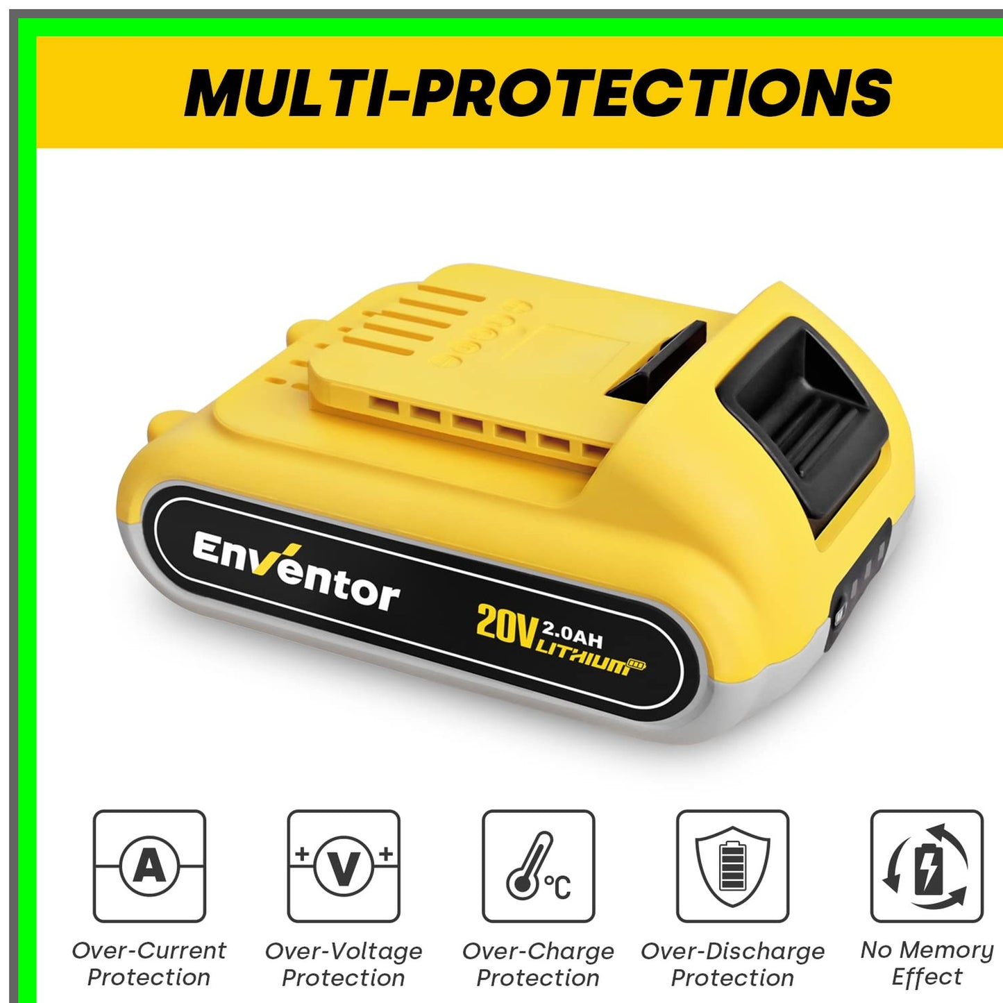 20V 2.0Ah Lithium Ion Battery with LED Indicator for Cordless Tools