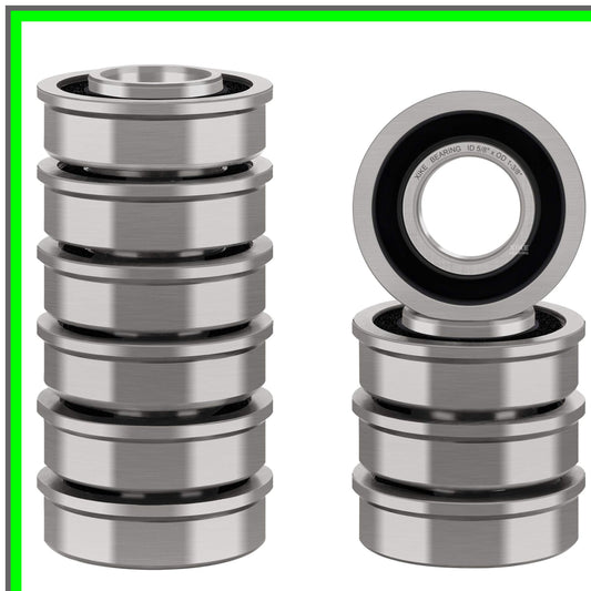 Flanged Ball Bearings Set for Lawn Mowers and Carts - 10 Pack 5/8" x 1-3/8"
