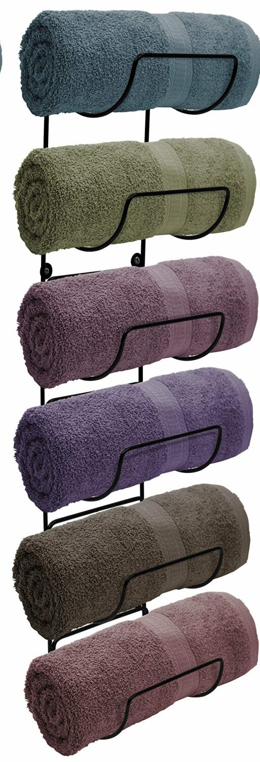 Wall Mount Towel Rack with 6 Compartments Black