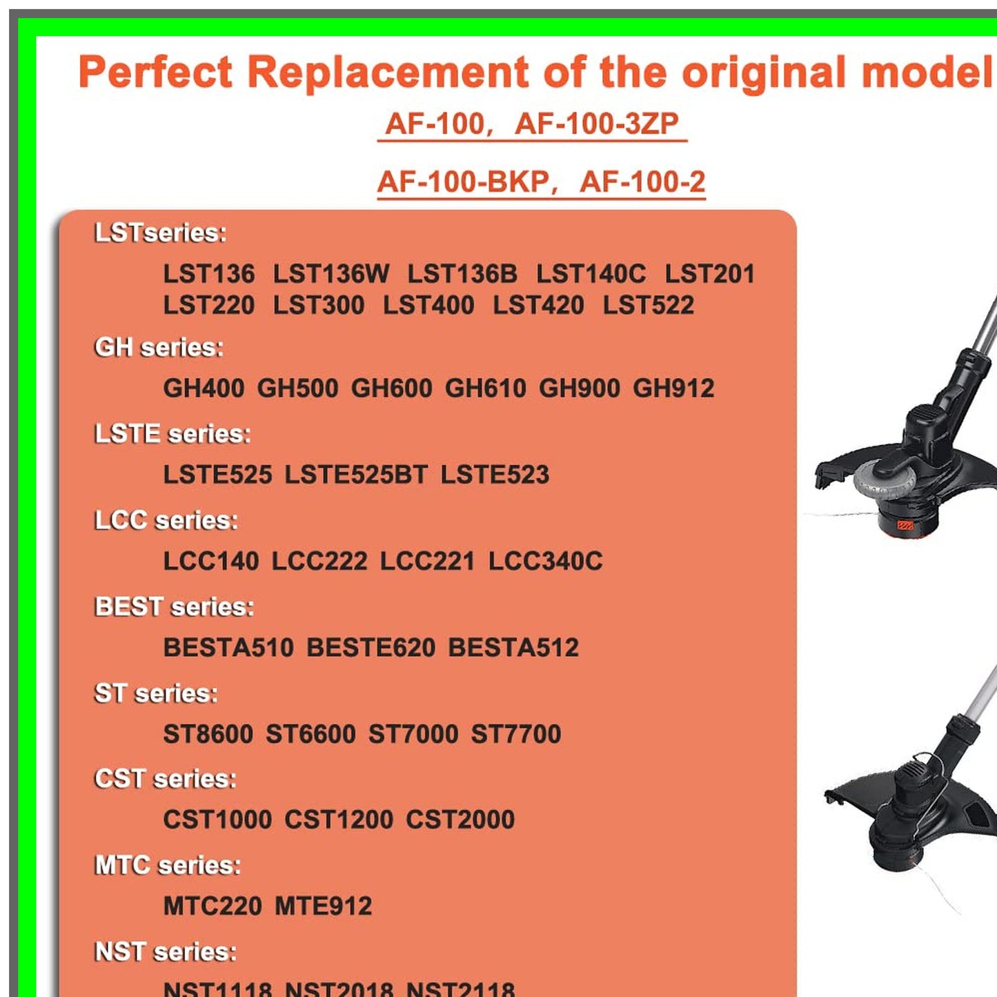 AF-100 Eater String for Black Decker Trimmers, 6 Spools and 1 Cap