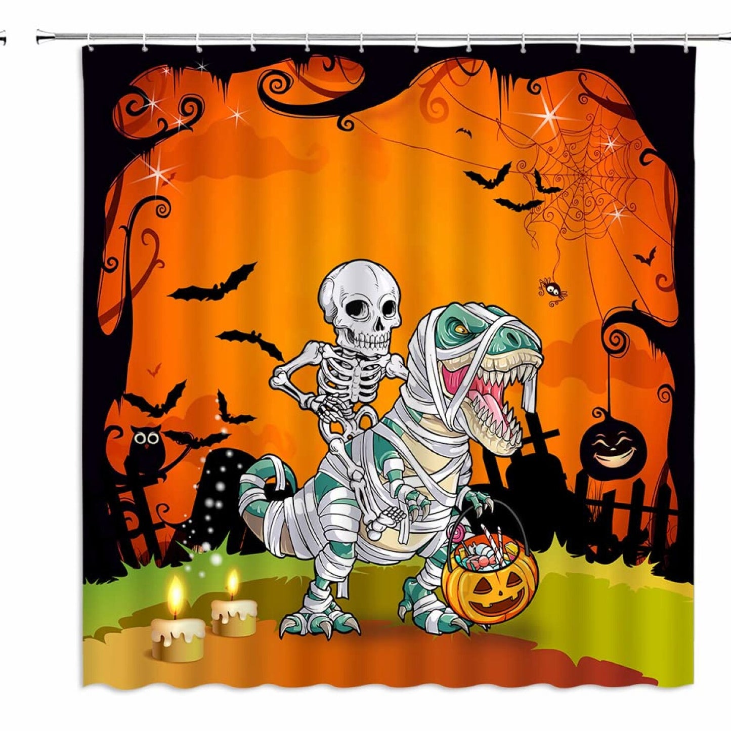 Funny Skull Dinosaur Pumpkin Shower Curtain 70"x70"