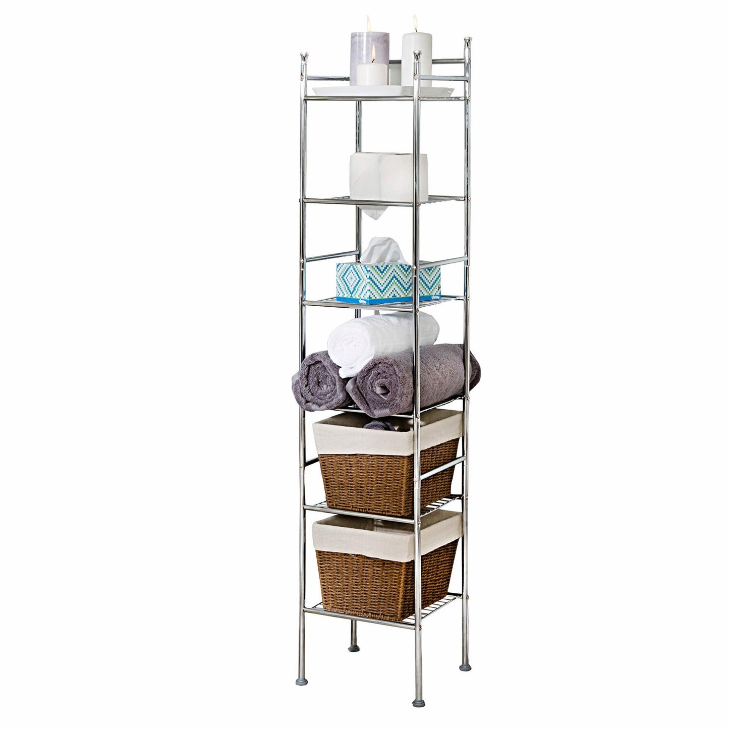 6 Tier Metal Tower Bathroom Shelf Chrome