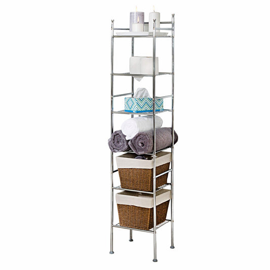 6 Tier Metal Tower Bathroom Shelf Chrome