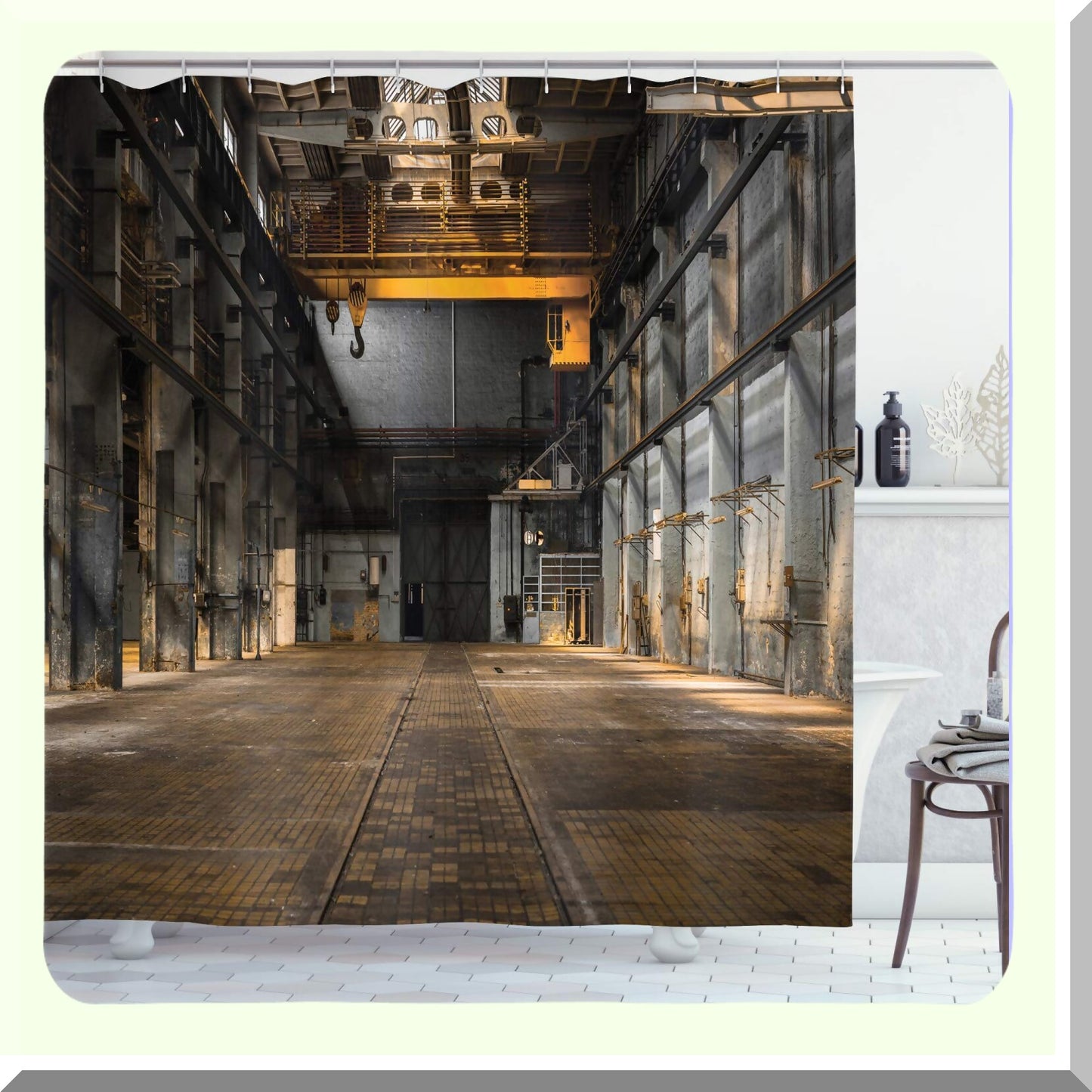Industrial Shower Curtain 69x70 Inches Yellow Grey