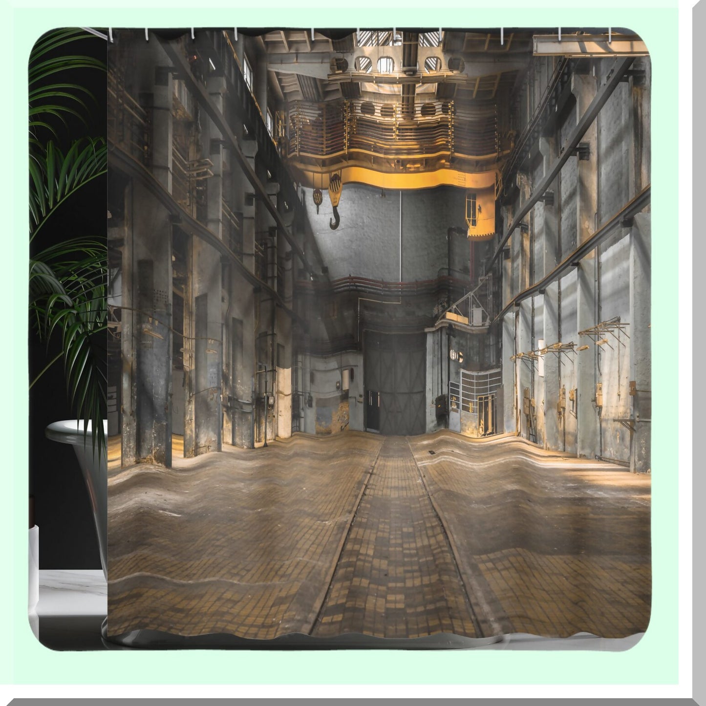 Industrial Shower Curtain 69x70 Inches Yellow Grey