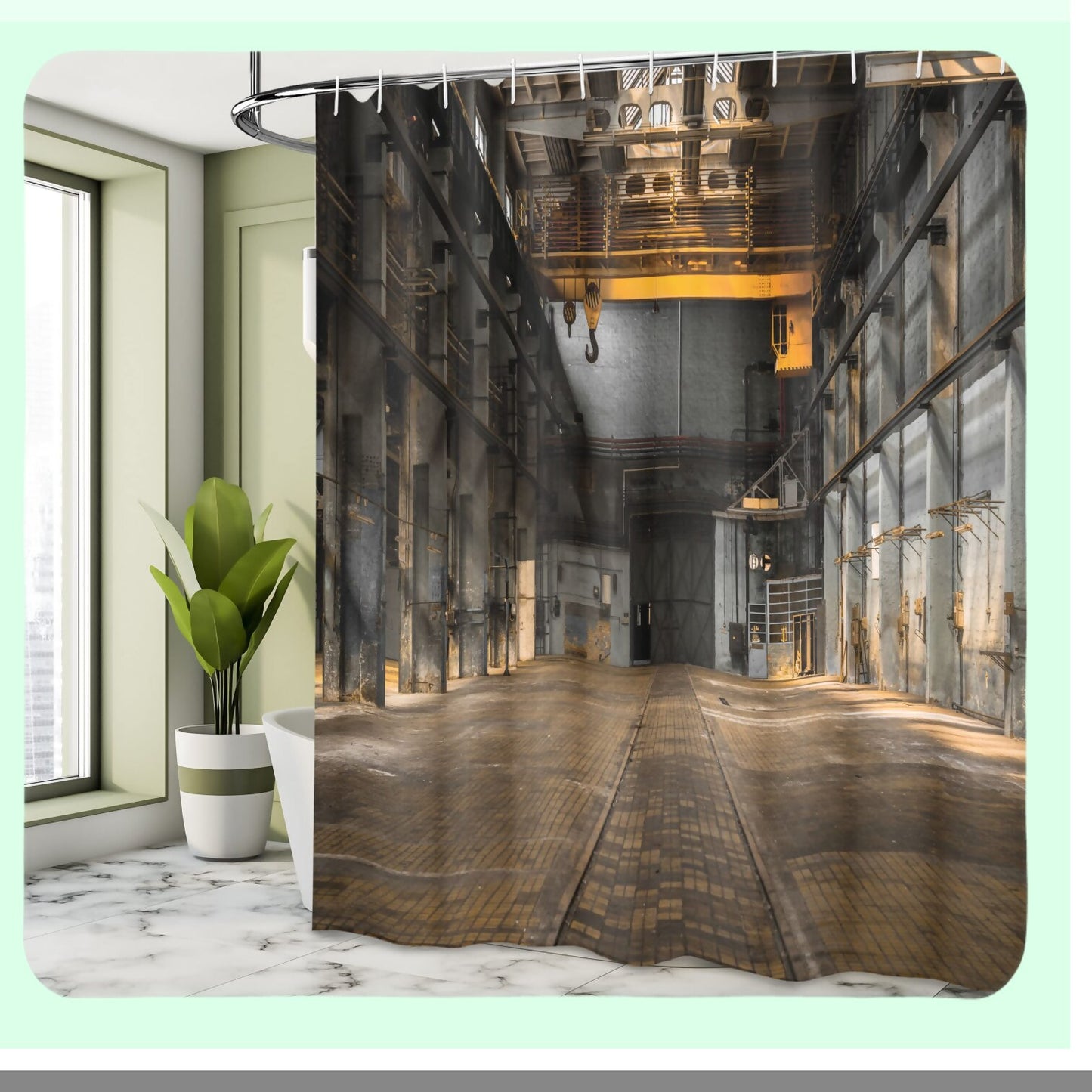Industrial Shower Curtain 69x70 Inches Yellow Grey