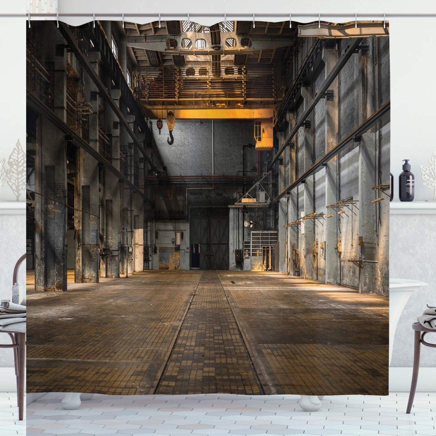 Industrial Shower Curtain 69x70 Inches Yellow Grey