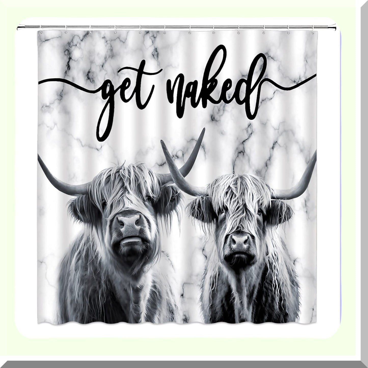 Farmhouse Highland Cow Shower Curtain Gray