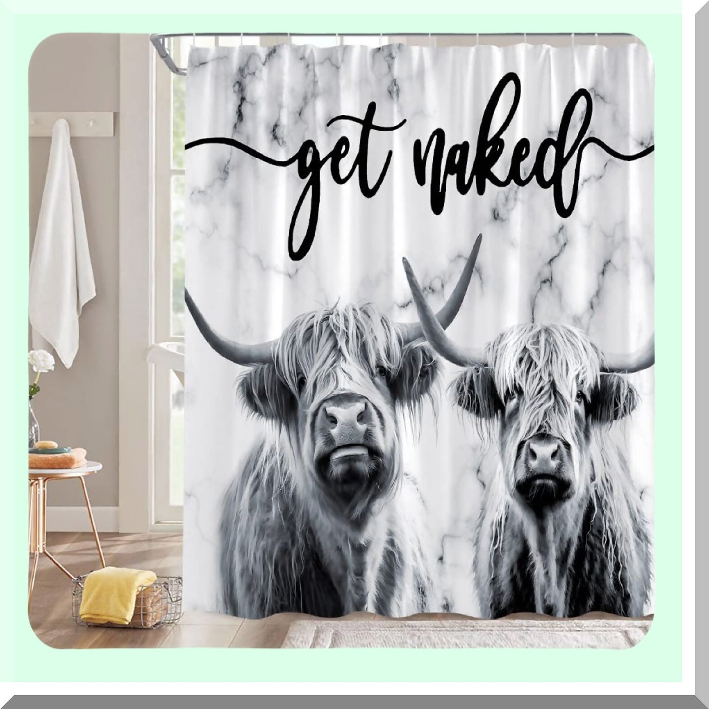 Farmhouse Highland Cow Shower Curtain Gray