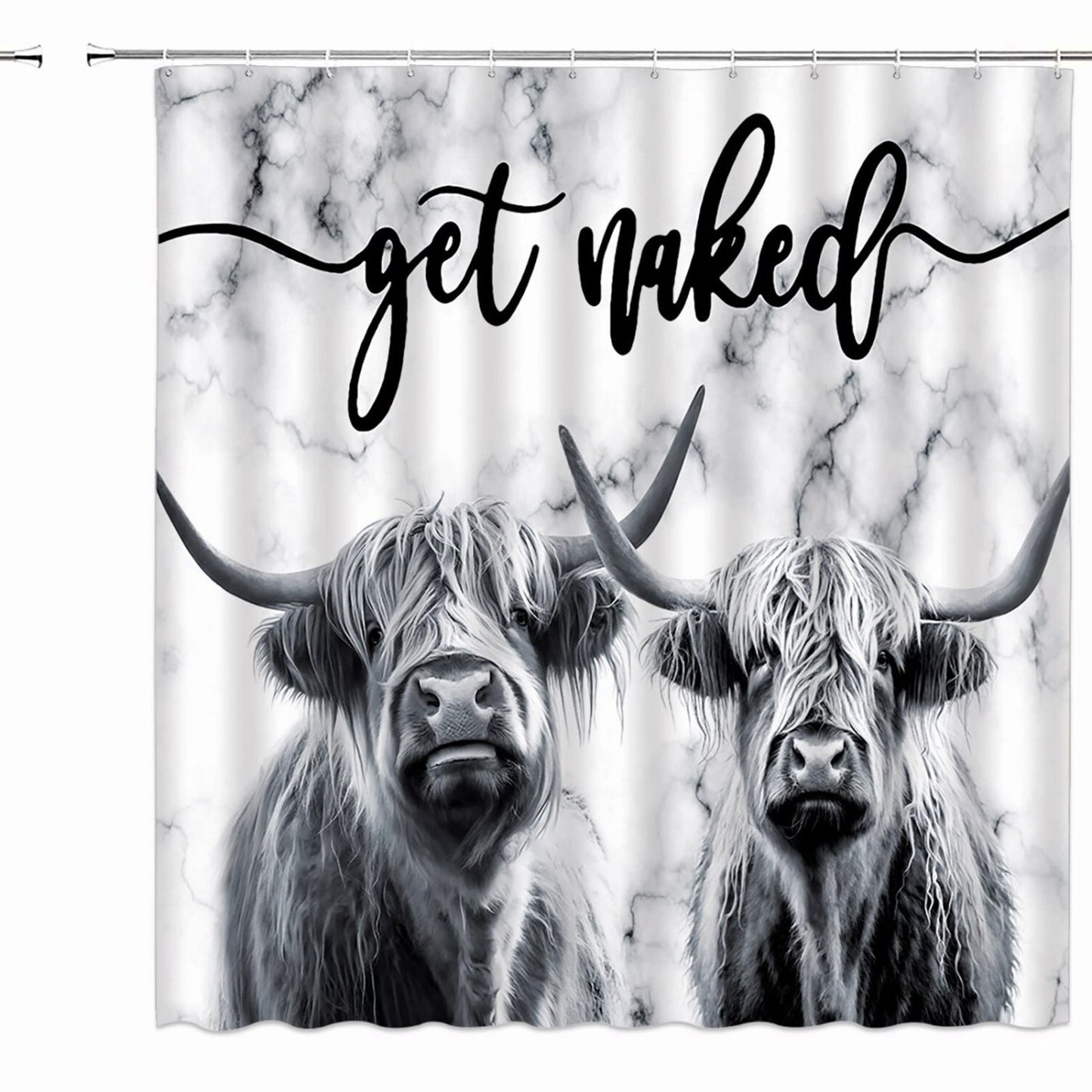 Farmhouse Highland Cow Shower Curtain Gray