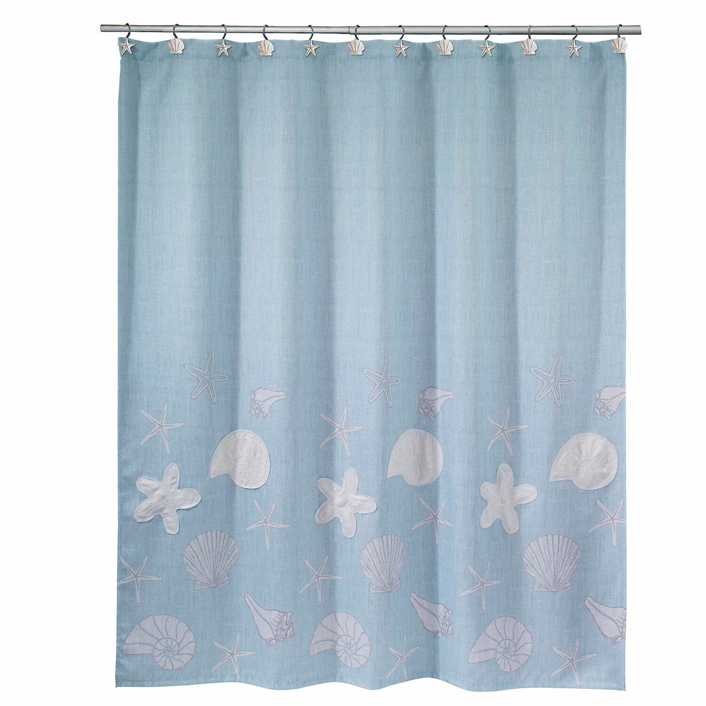 Fabric Shower Curtain, Seashell Design, 72"