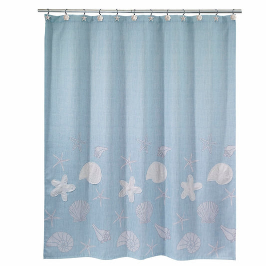 Fabric Shower Curtain, Seashell Design, 72"