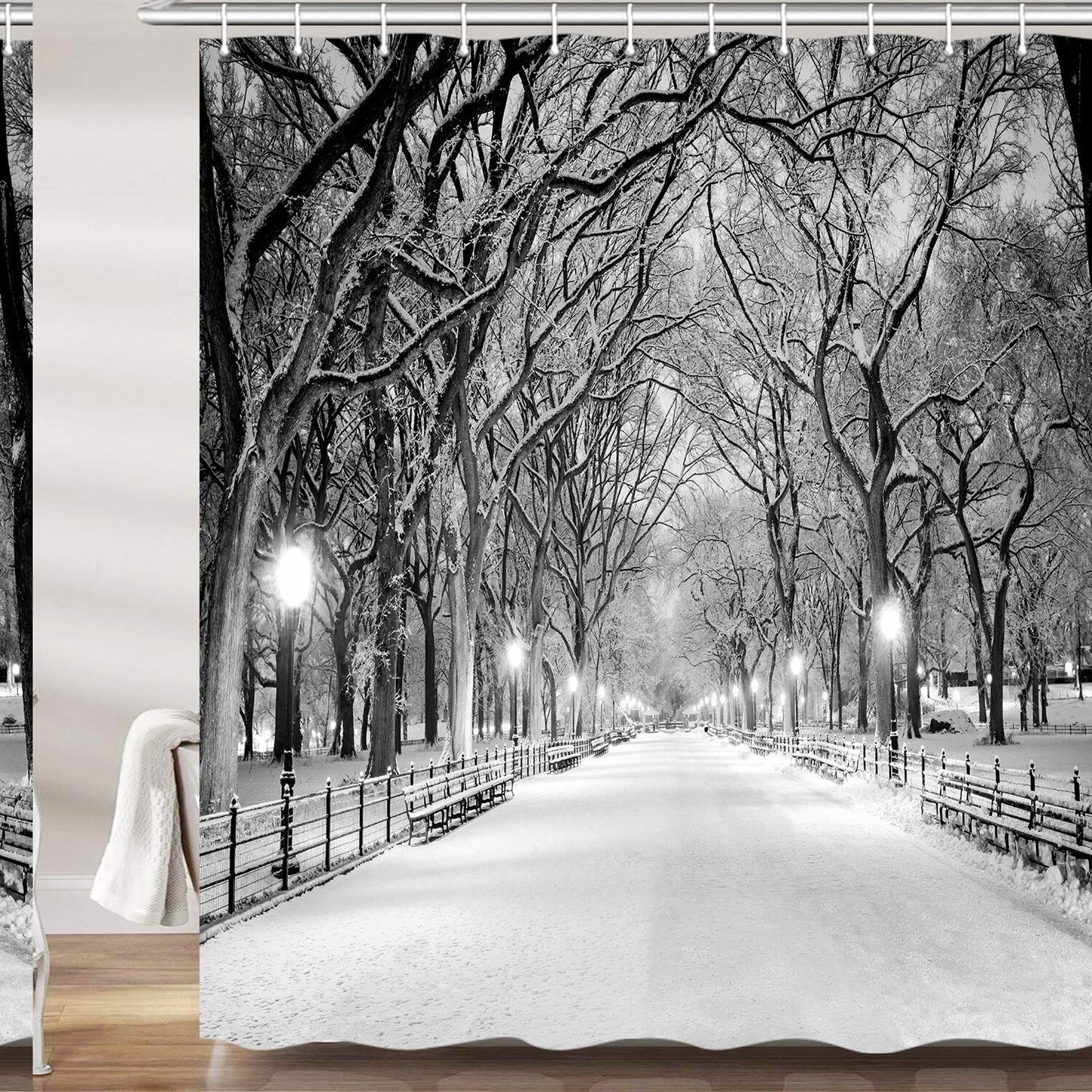 Winter Street View Shower Curtain 72x72 Inches