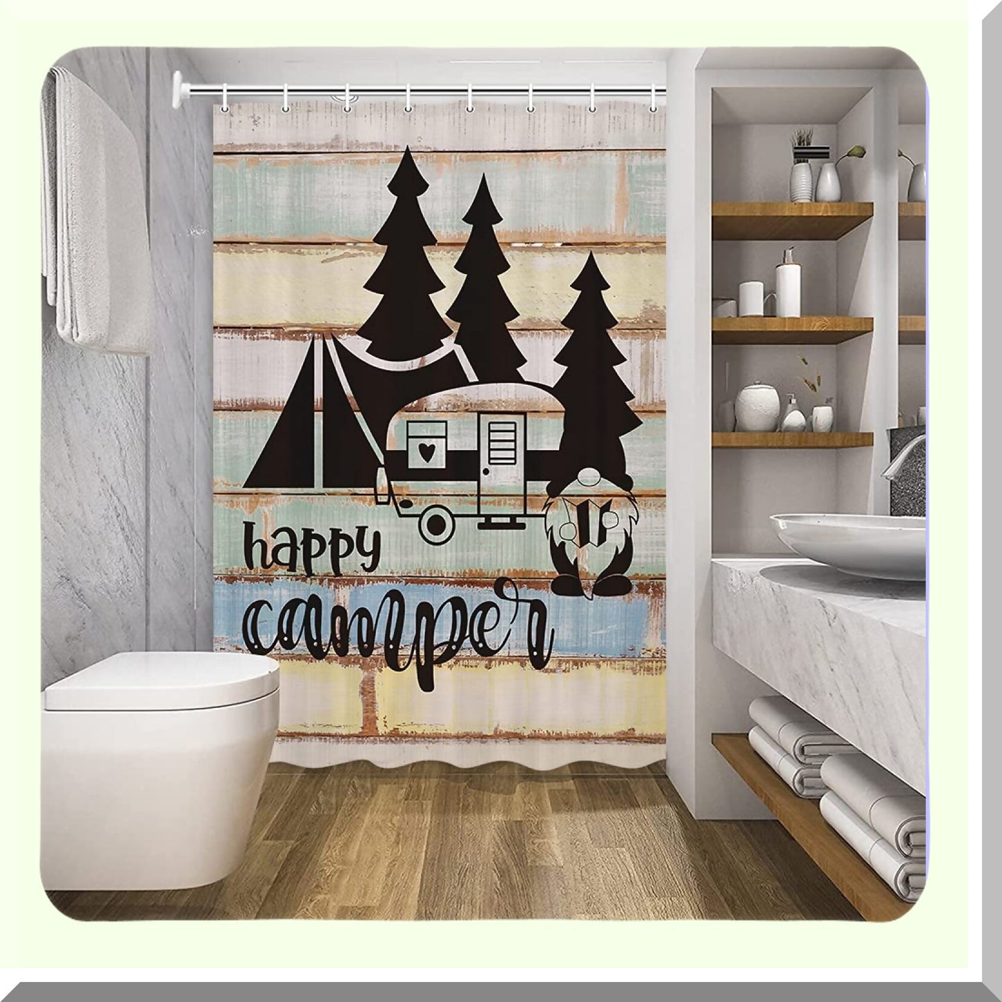 Gnome Pine Trees Farmhouse Shower Curtain 47x64 Inches