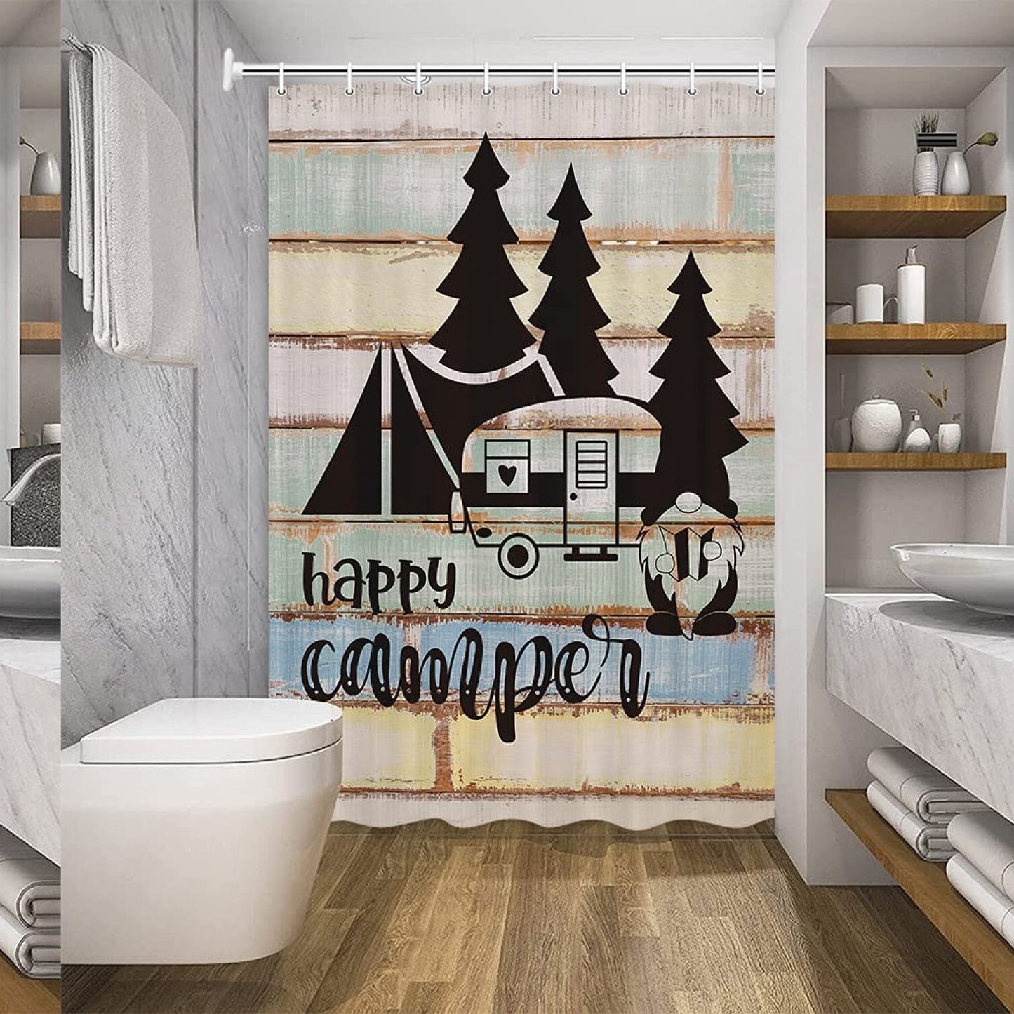 Gnome Pine Trees Farmhouse Shower Curtain 47x64 Inches